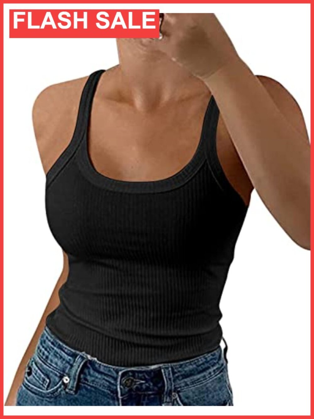 Ribbed Cotton Spandex Scoop Neck Spaghetti Strap Fitted Cami Tank Top